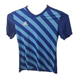 Adidas Men's Large Aeroready Shirt Blue Training Tee Moisture Wicking 3 Stripes